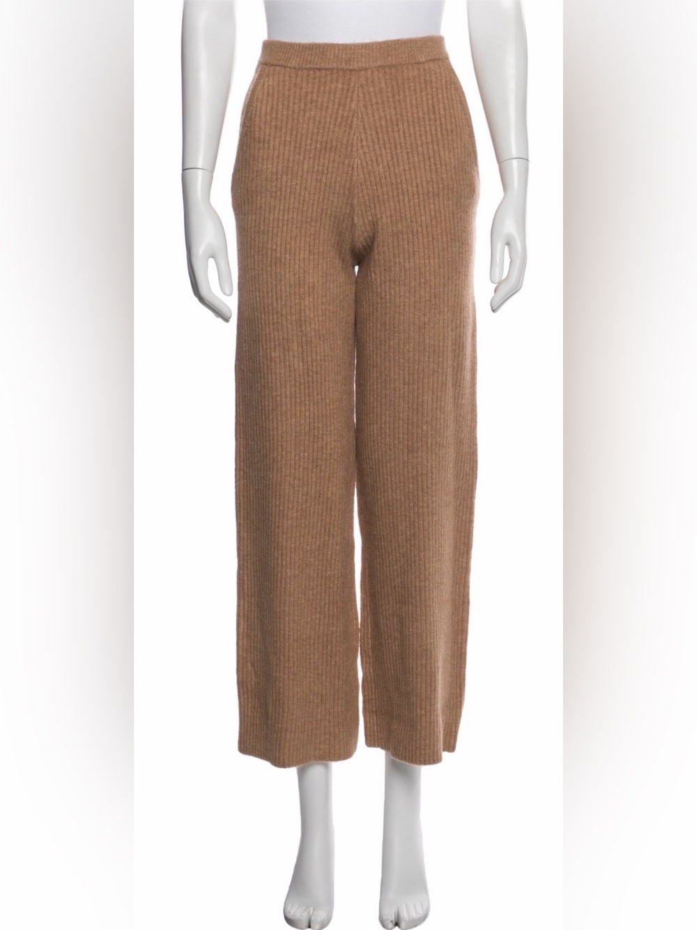 Marissa Webb Camel Ribbed Wide-Leg Knit Pants